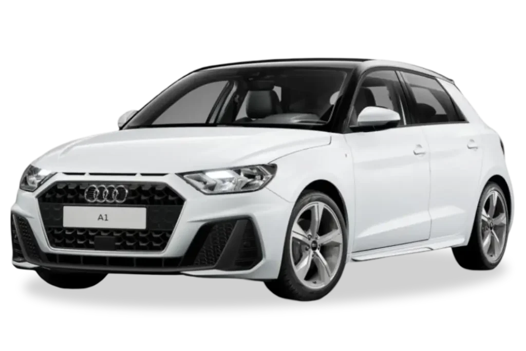 Audi blanco de renting en oferta, visto de perfil, ideal para conductores que buscan un coche moderno y elegante