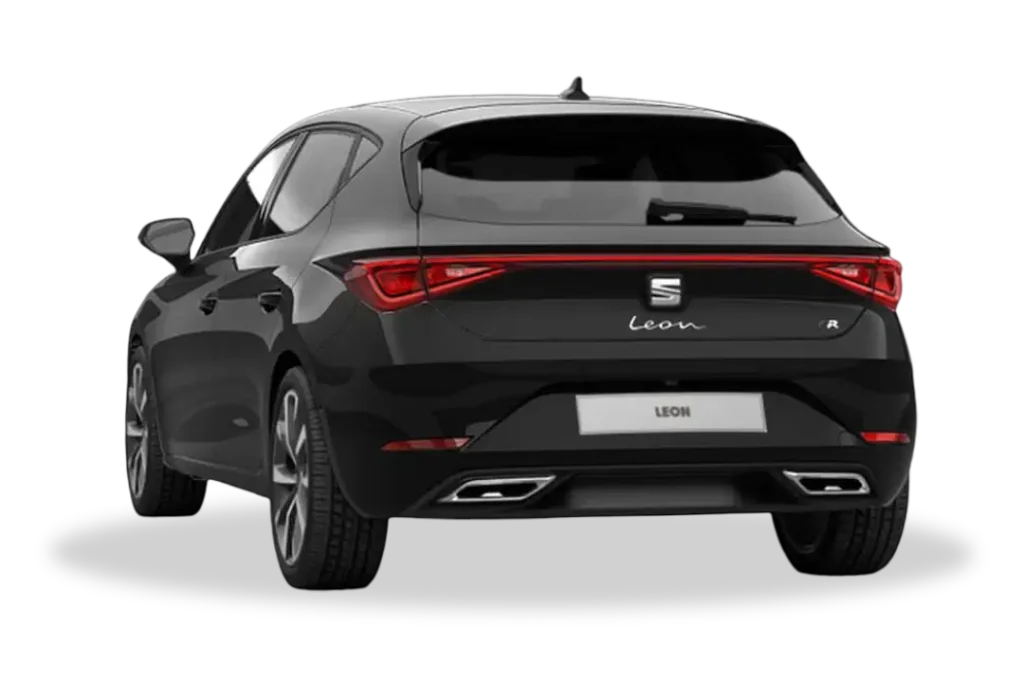 SEAT León gris magnético visto desde la parte trasera, versión con cambio manual en oferta de renting