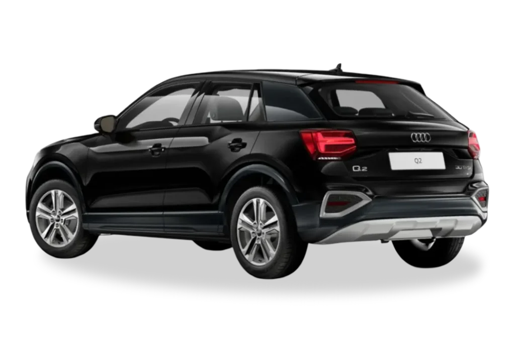 Audi Q2 PHEV negro visto desde la parte trasera, comparativa de oferta flexible de renting Movento Renting